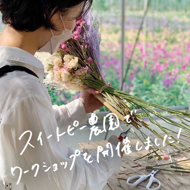 過去のイベント】フレッシュスイートピーと春のドライフラワーを使った