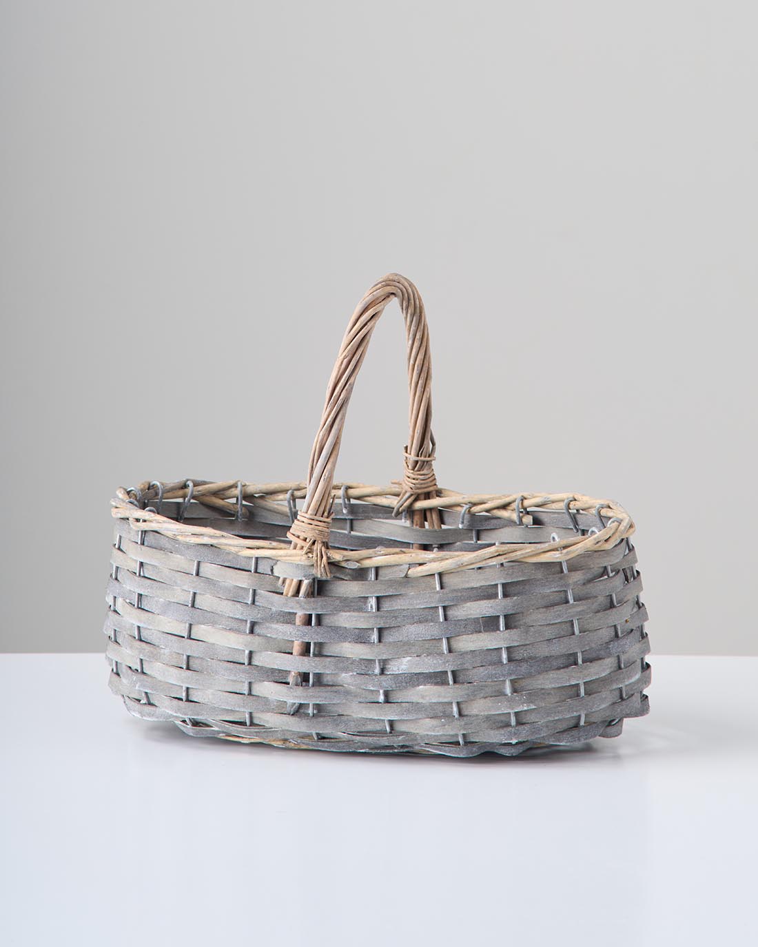 ［インテリア・雑貨］Willow basket オーバル型スリムバスケット グレー